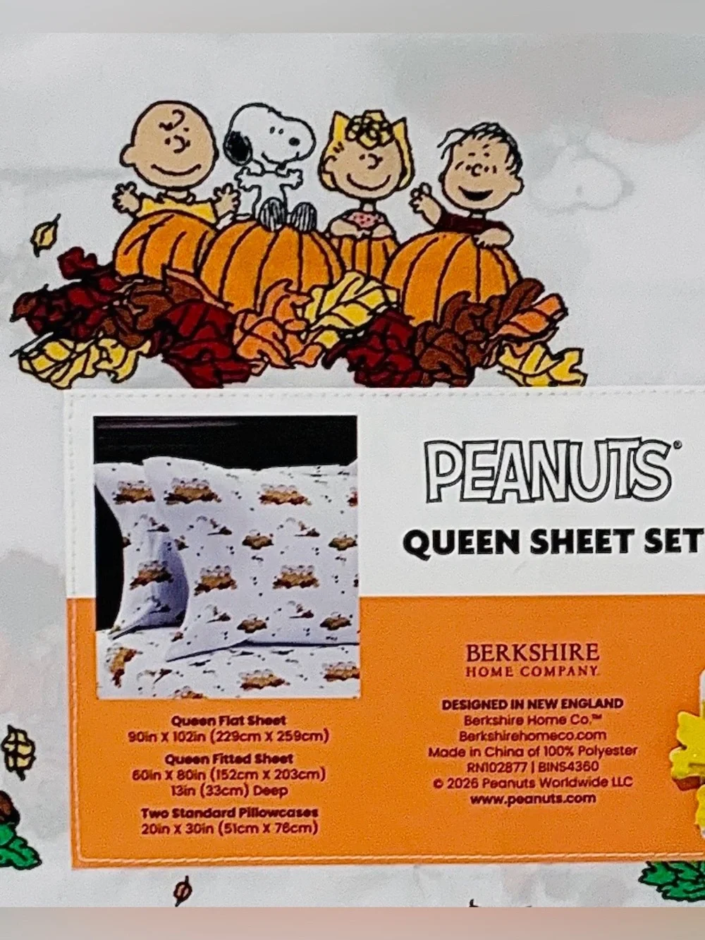 Peanuts Snoopy Fall Fun Leaves and Pumpkins Sheet Set - Queen